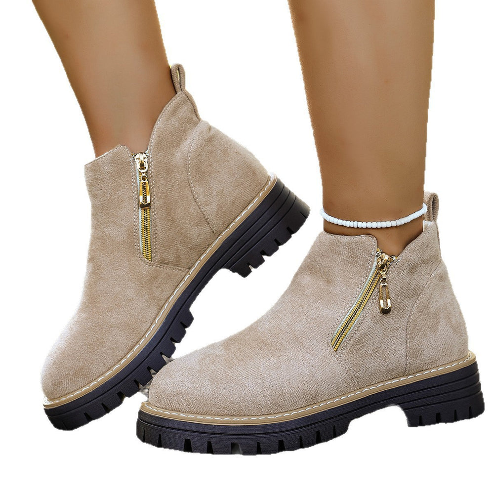 cross-border round toe side zipper martin boots ankle boots chunky heel new autumn/winter plus size women's ankle boots for export