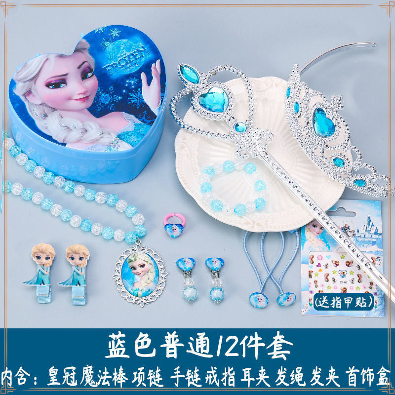 Crown Tiara Children's Little Princess Crown Magic Wand Hair Accessories Set Princess Elsa Necklace Girls Jewelry Box