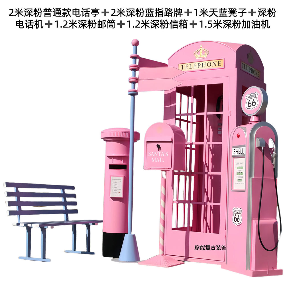 Retro iron telephone booth mailbox street sign bench popular store decoration floor-standing ornaments photography props model