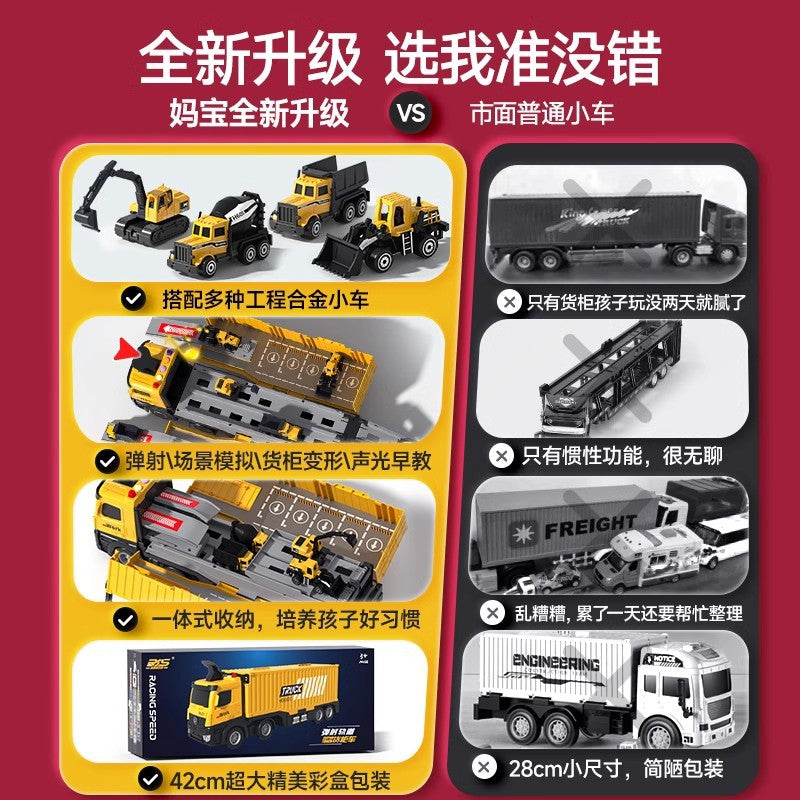 Drop shipping crane deformation engineering vehicle pull back inertia container truck parking lot toy rail car toy kids toy