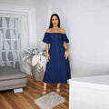 Fashionnew arrivalexport cross-border women's denim u-neck short-sleeved longdress women's plus size waist slimming look skirt