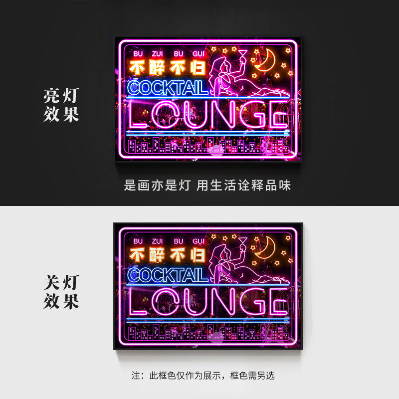 Bar wall decoration painting clear led neon lights luminous characters hanging paintings BBQ shop KTV box pub with lights painting