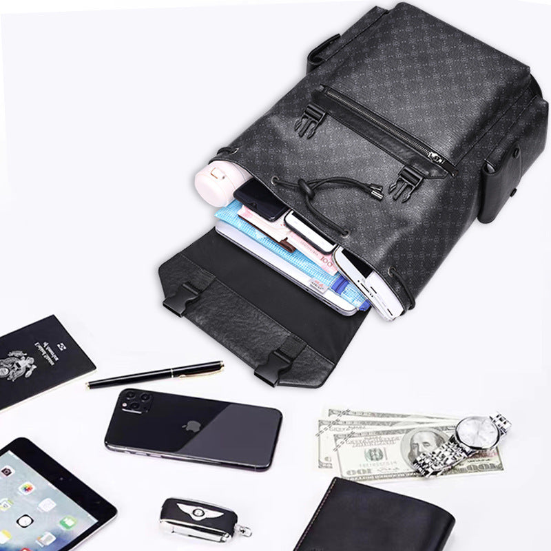 New fashion men's backpack trend printing large capacity 15.6 inch computer schoolbag travel leather backpack