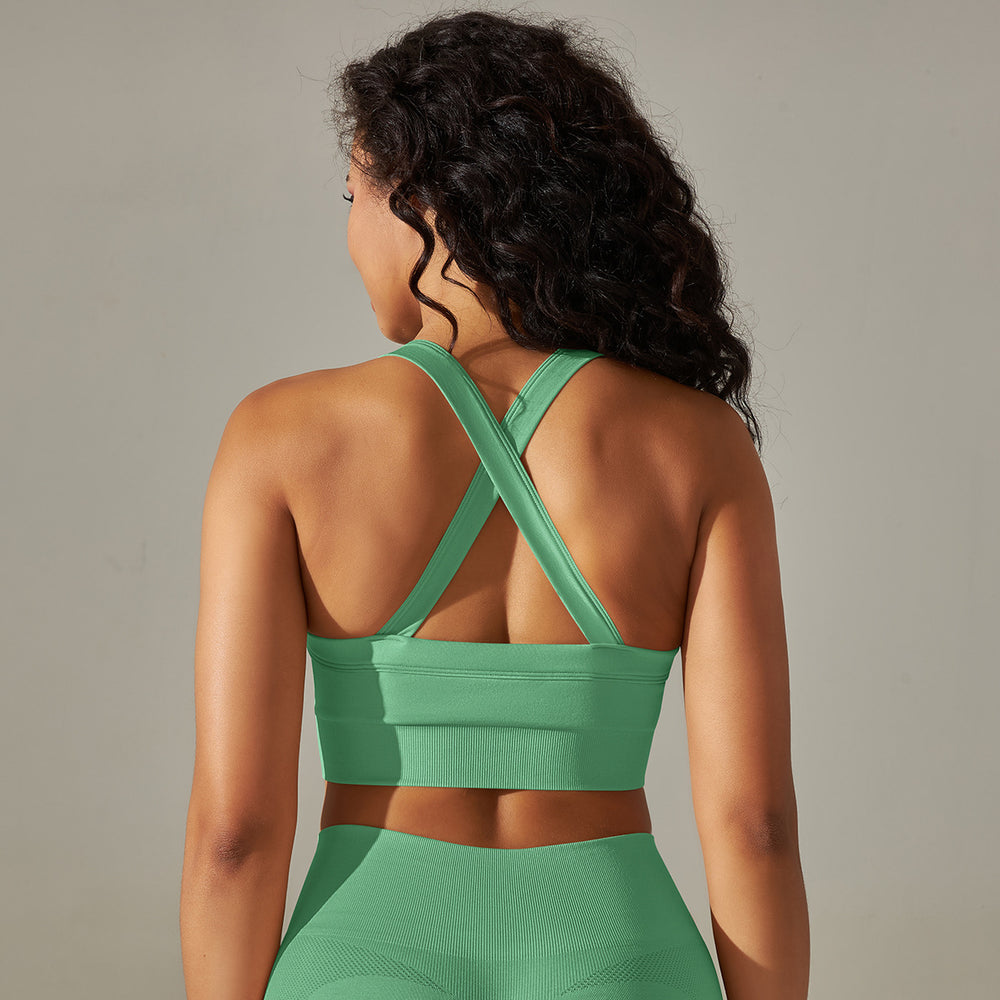 fashion seamless knitting cross back solid color sports intimates yoga tops running fitness bra women