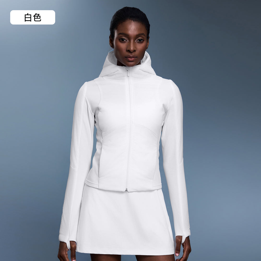Women's fall/winter cropped lightweight padded cotton jacket - slim fit, fleece-lined, open front cardigan, sporty hooded top d25121