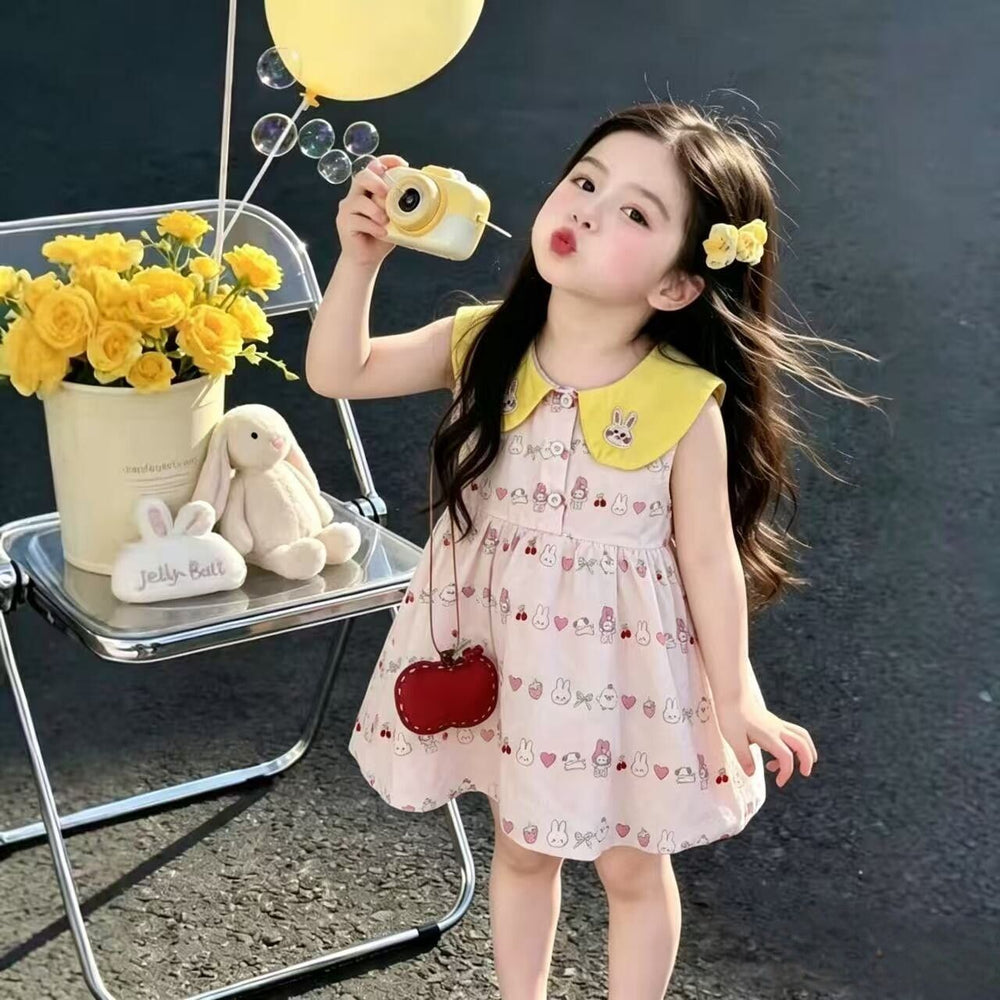 Summer princess cute girls' dress new pink cartoon baby tulip sleeveless sweet dress