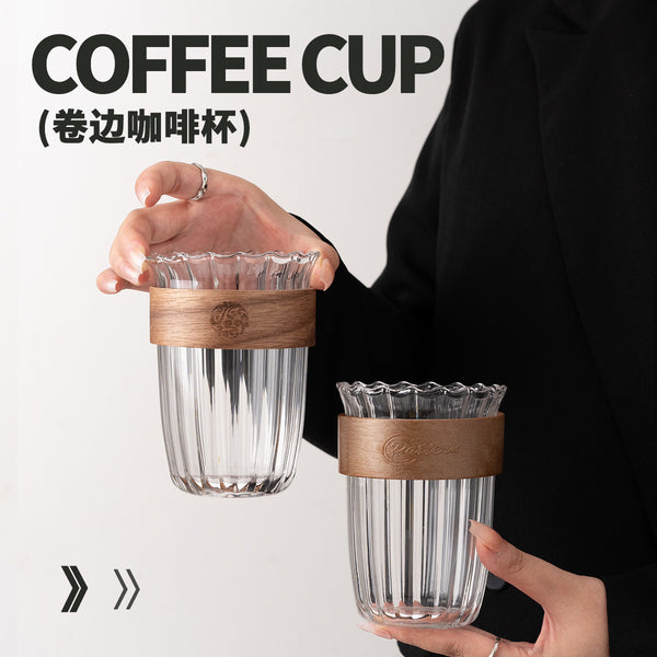 Curled coffee cup glass water cup tea cup latte souvenir cup gift milk tea cup vertical pattern milk cup