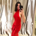 Amazon women's  spring new fashion elegant sleeveless backless halter neck tie sexy bodycon dress