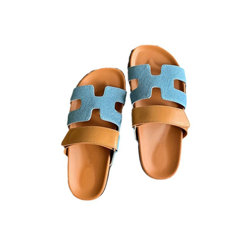 summer new thick-soled sandals & slippers - plus size, one-strap, hook-and-loop closure, color block design, casual outdoor women's shoes - versatile & stylish