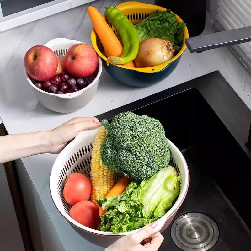 Double-layer sink drain basket six-piece set kitchen living room for home fruit washing plate casual plastic rice washing basket