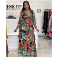 fashion v neck flower beach dress  plus size women's clothing casualloose swing long skirt