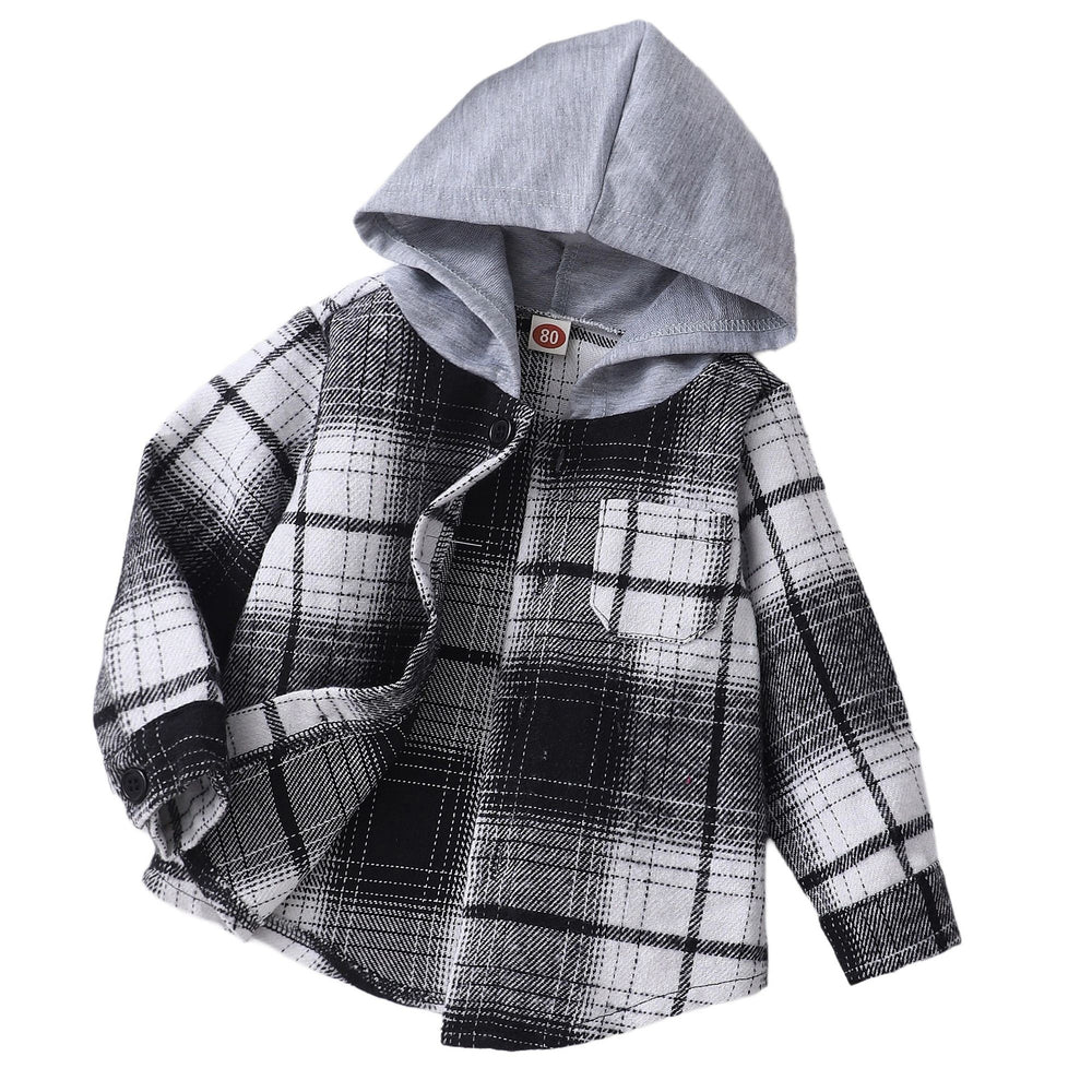 Baby long sleeve plaid hooded shirt top