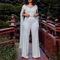 C8561 european and american style fashionable elegant commute v-neck top and wide-leg pants two-piece set, plus size african export outfit