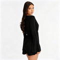 European and american export women's clothing  summer new solid color deep v long sleeve belted ruched sexy shorts jumpsuit