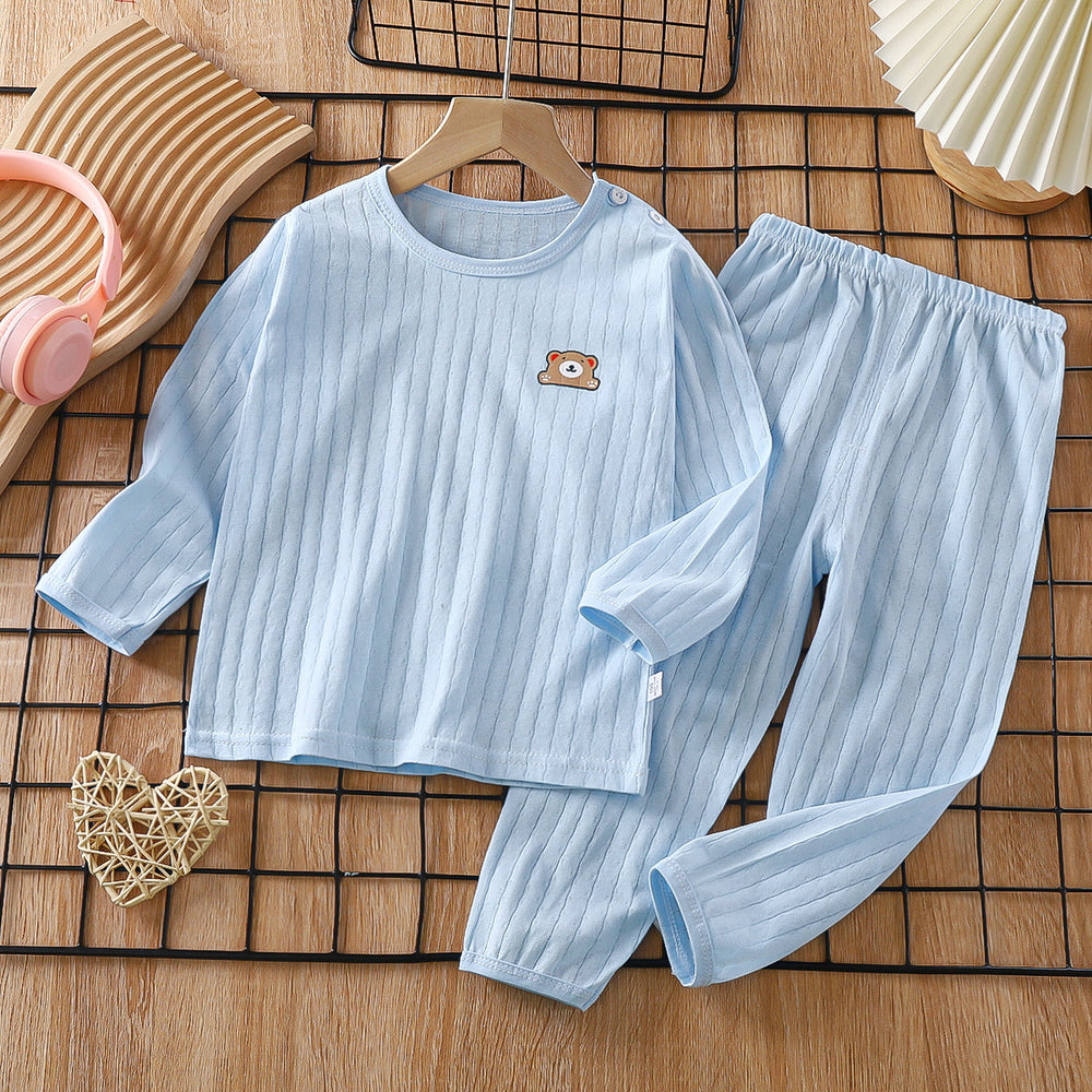 new children's pure cotton pajama set - summer long sleeve sleepwear, lightweight air conditioning suit for boys and girls