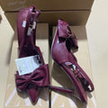 Za2024autumnew arrival burgundy patent leather bow-embellished french pointed toe hollow back strap stiletto sandals