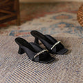 Rhinestone tweed style sandals 2025 summer open toe white beautiful high heels champagne color square toe sandals for women