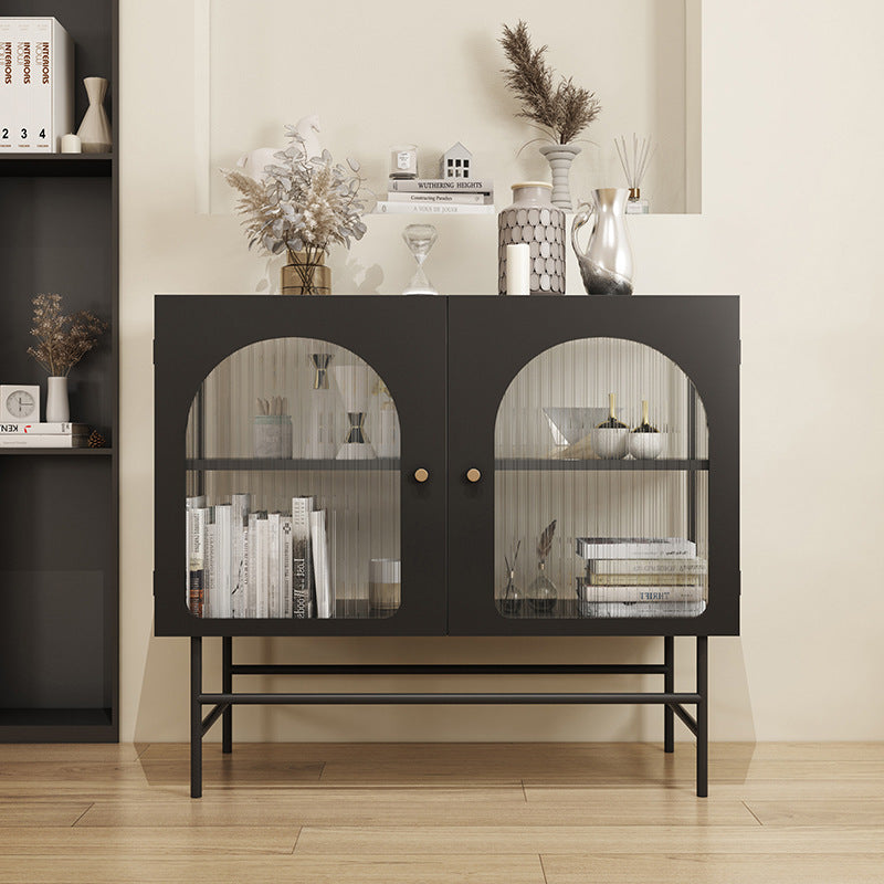 Nordic wrought iron dining side cabinet living room simple light luxury glass tea cabinet wine cabinet storage display storage cabinet