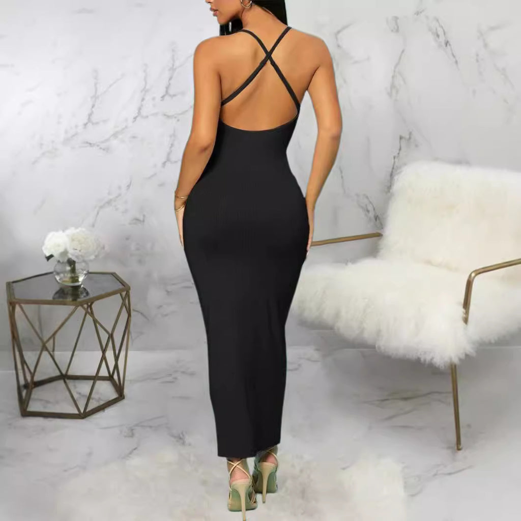 Spot sexy suspender tube top hip-wrapped dress women's Europe, America,   solid color versatile dress