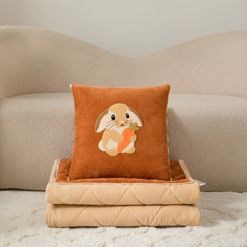 Cartoon plush throw blanket - dual use pillow blanket, crystal velvet, thickened towel embroidery, perfect for car, office, air conditioning, and nap time