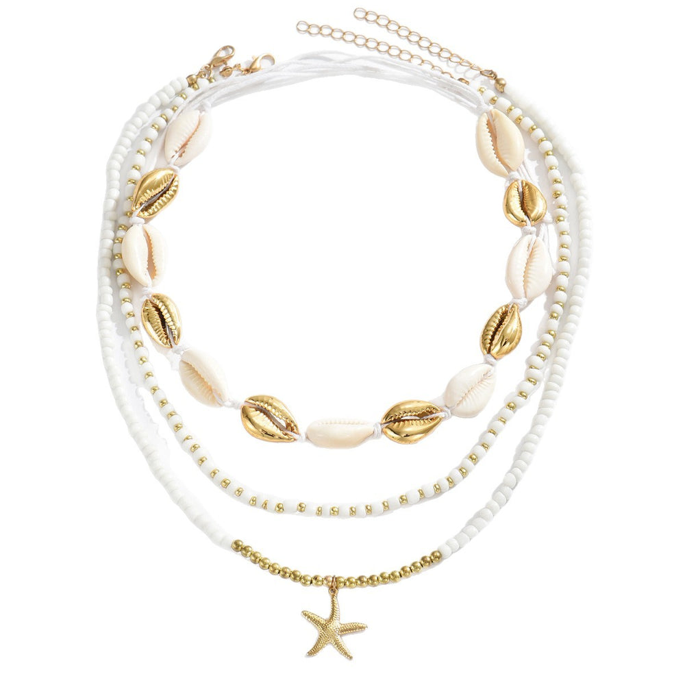 Wholesale seashell necklace sets - european & american style, ocean beach theme, bohemian white seed bead choker necklaces