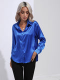 Hot-selling real shot: women's satin shirt - faux silk long sleeve blouse, new spring/summer collection, european & american cross-border women's fashion