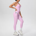 Cloud-feel quick-dry tie-up tank top & high-waisted pocket leggings activewear set - perfect for outdoor running, fitness, and yoga
