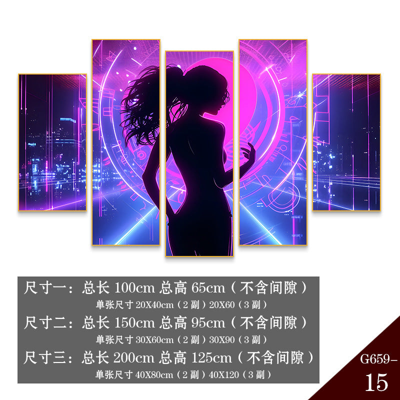 Bar clear bar wall decoration painting KTV box private room atmosphere decoration mural neon lights beautiful woman back painting