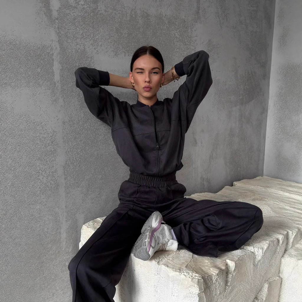 European and American casual suit American autumn and winter cardigan sports women's clothing fashion street style long-sleeved jacket trousers two-piece set