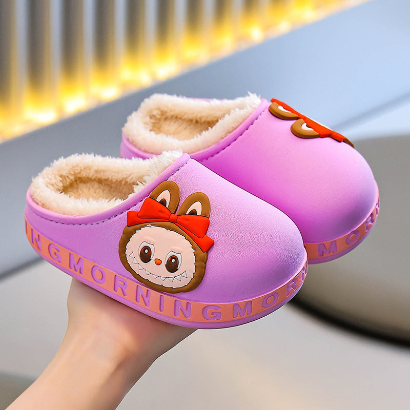 Kids cotton slippers winter indoor girl baby non-slipthickenedheattechcute boy's fur cotton shoes