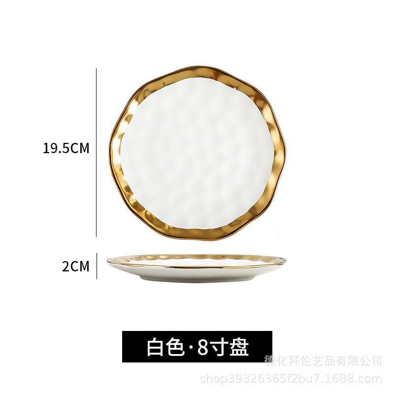 New arrival high-end gold-plated edge western steak plate matte ceramic bowl plate set combination large hat bowl wholesale