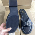Za 2025 summer new women's flat sandals - leather strap outdoor sandals - black one-strap versatile sandals