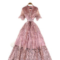 French chic high-end v-neck short sleeve lace waist dress - women's summer slimming elegant maxi dress