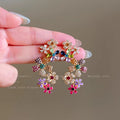 Dopamine colorful full diamond flower stud earrings all-in-one ear bone clip women's giant beautiful earrings niche design earrings