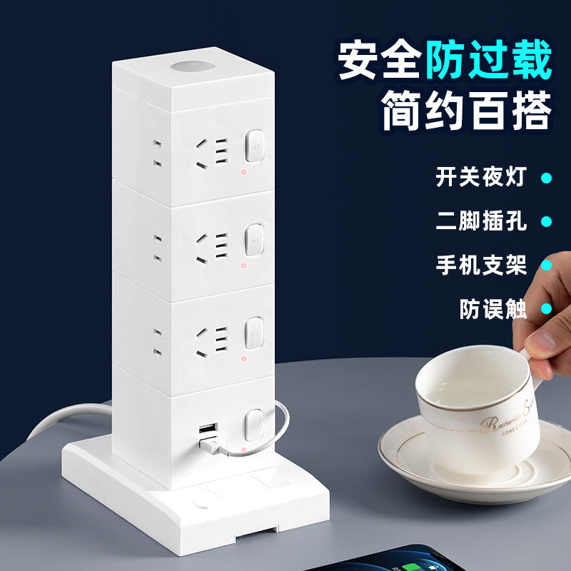 Smart tower power strip with night light, multi-port usb, and long cord – home power strip with multiple outlets