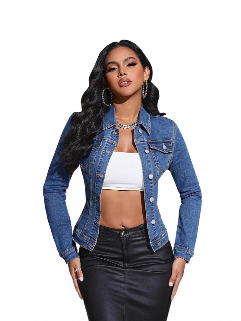 Spring autum cross-border  fashionfashionretro american street ladies denim long sleevesoutwear lapel flap pocket pants