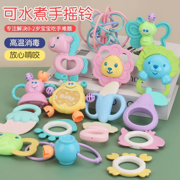 Cross-border export  baby toothpaste toys baby newborn hand rattle molar stick can bite educational toys