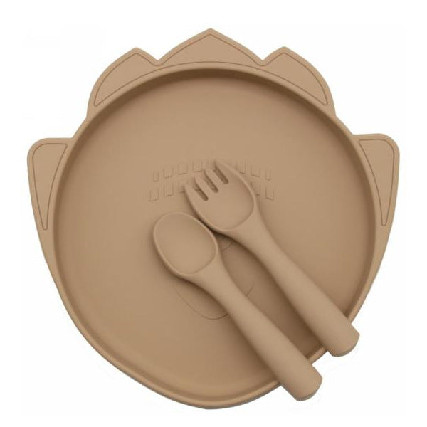 Factory wholesale baby suction cup dinner plate creative kindergarten anti-drop food grade silicone fork and spoon set silicone dinner plate