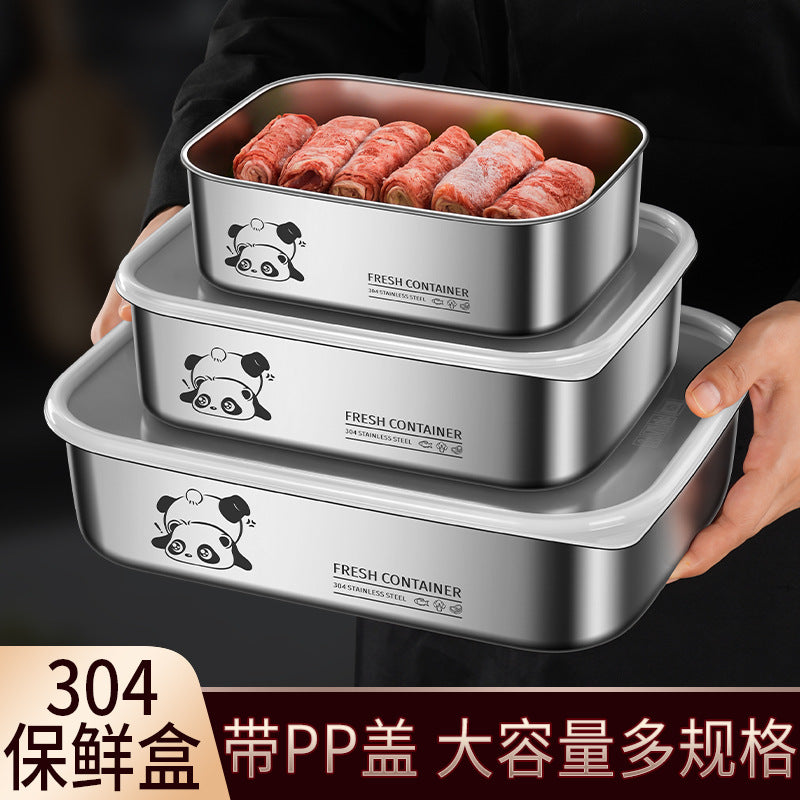 304 stainless steel crisper with lid large capacity refrigerator storage box food grade picnic portable box sealed lunch box