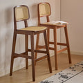 Casual modern rubber wood high bar stool wabi-sabi style rattan bar chair for home island chair other cloth dining chair