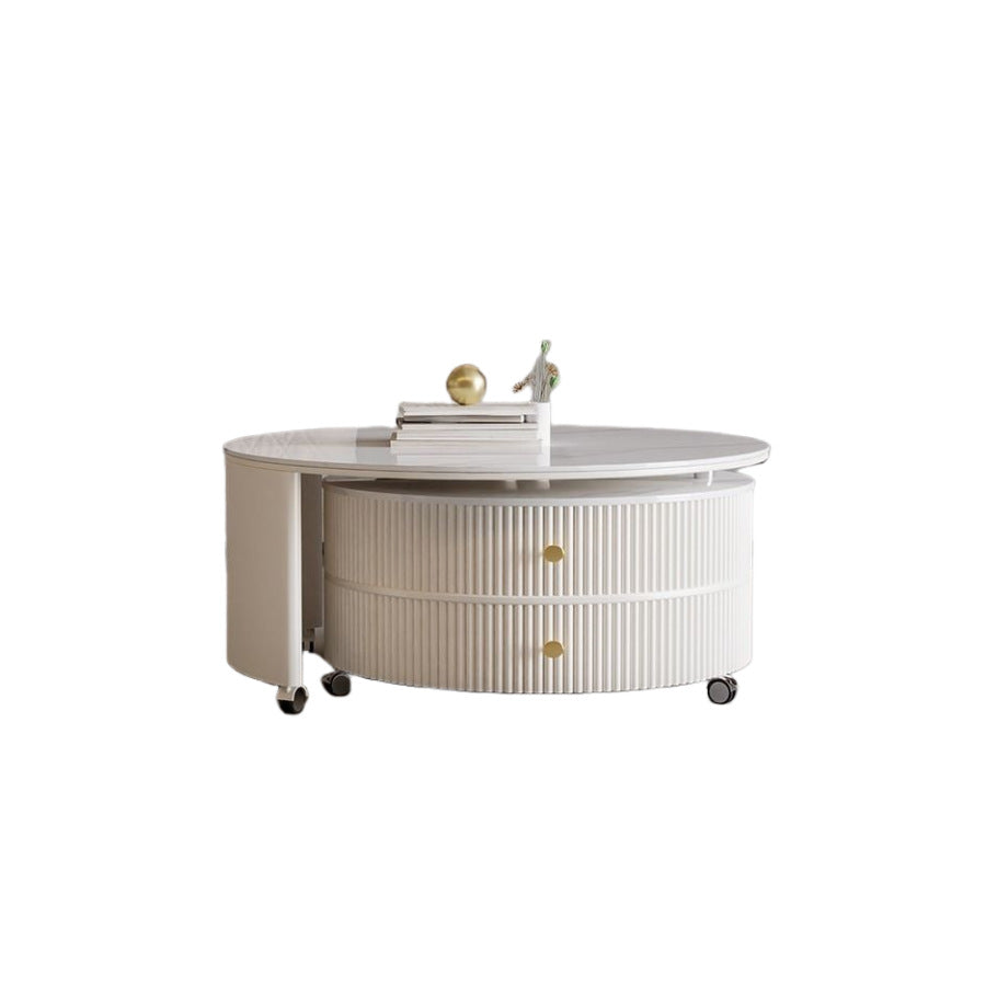 Sintered stone minimalist luxury living room coffee table - modern cream style rotating mobile round coffee table for small apartments