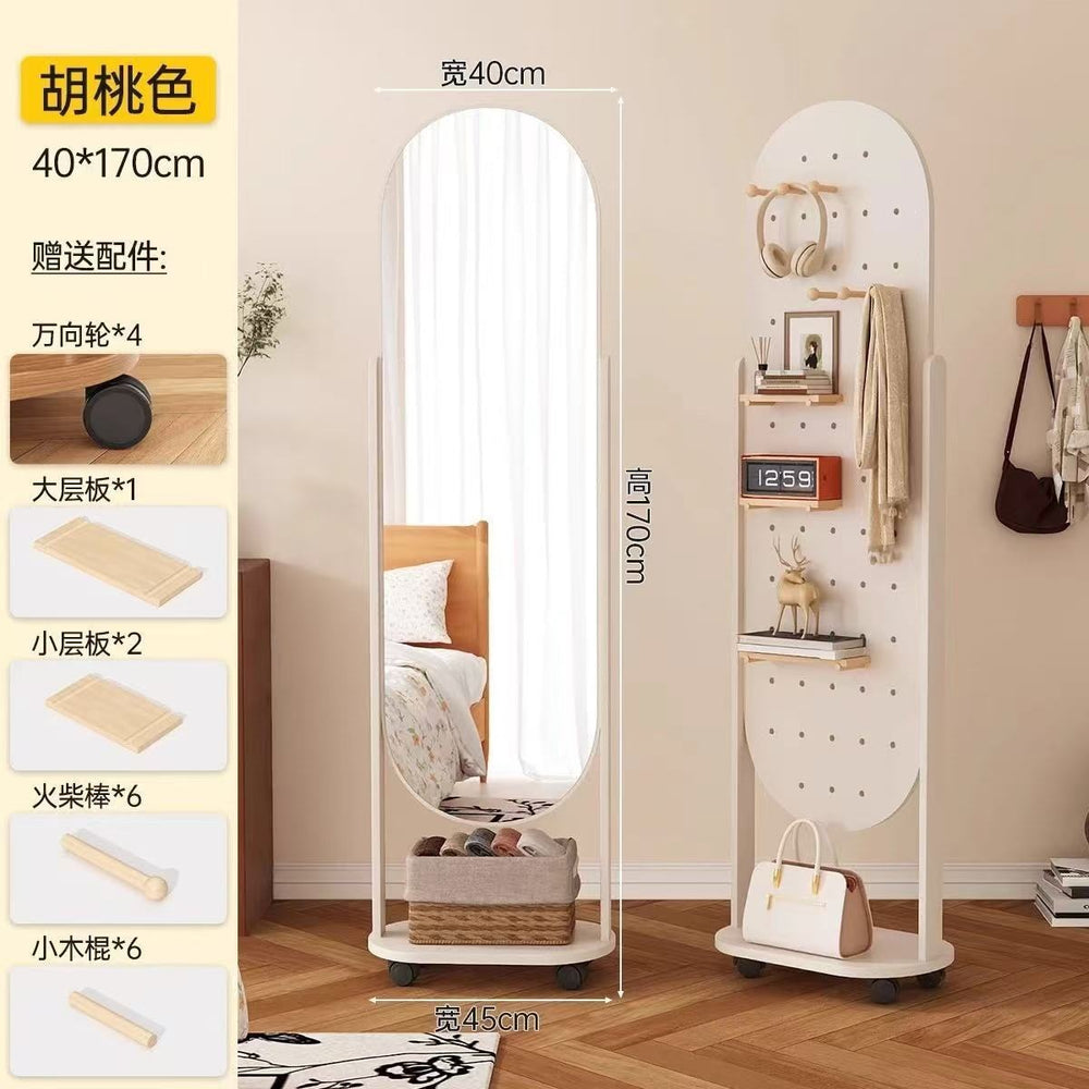 Perforated board dressing mirror rotate full-length mirror movable floor mirror for home clothes hanger all-in-one mirror fitting mirror