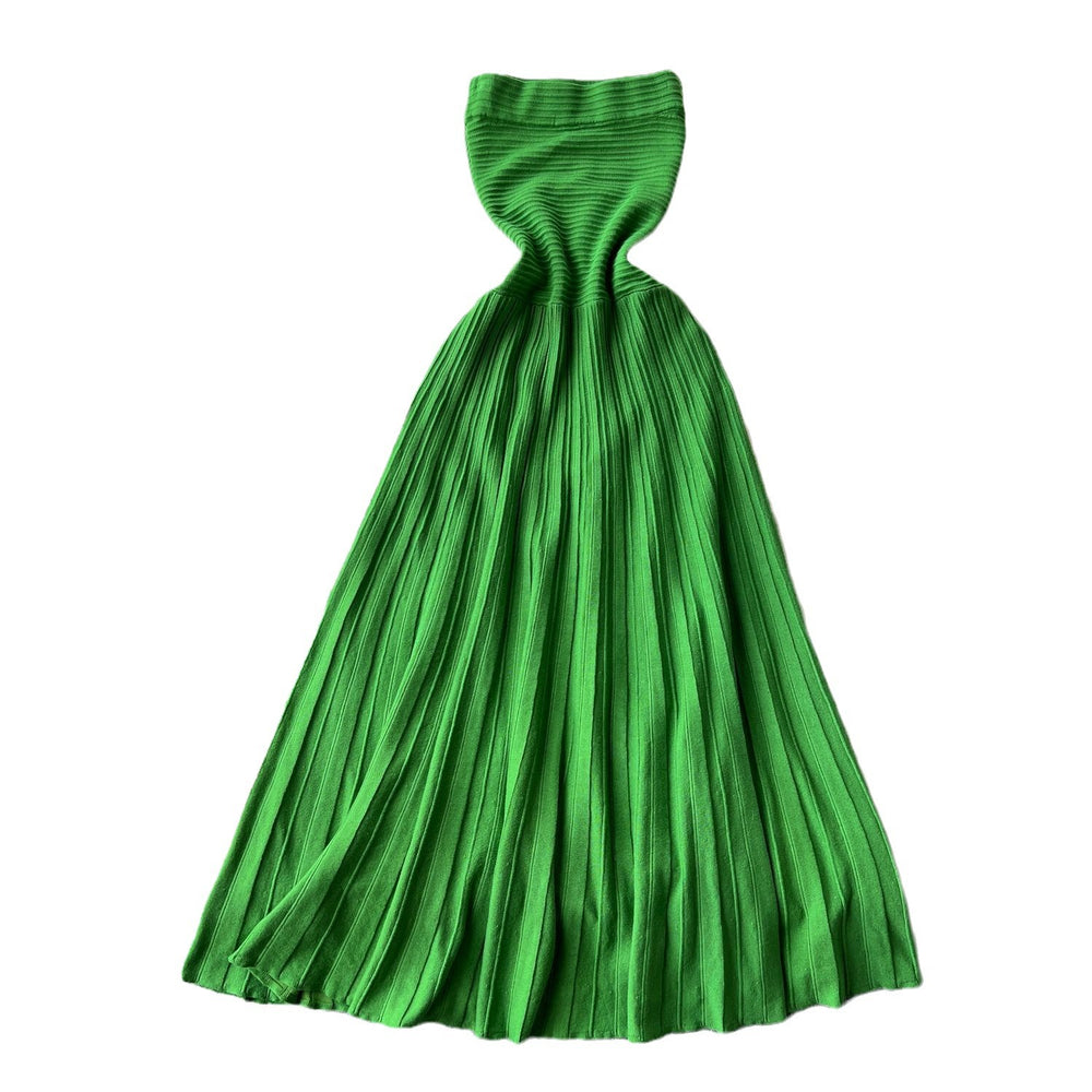 Classy seaside vacation knitting long skirt female sexy waist slimming lookelegant royal sister tube top medium longdress