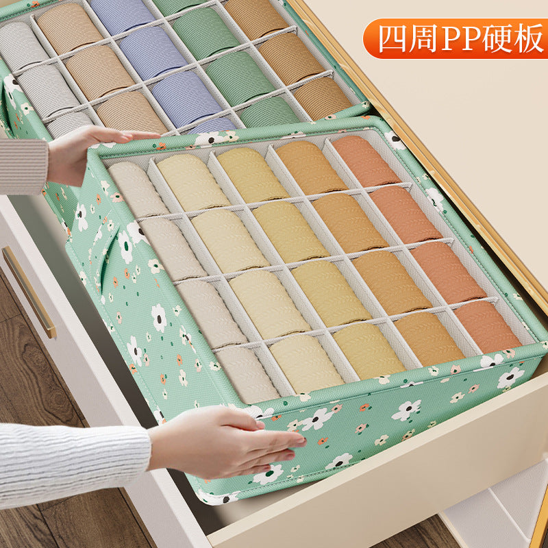 Green Flower Underwear Storage Box Supplies Underwear Storage Drawer Grid Box Multifunctional Household Socks Sorting Box