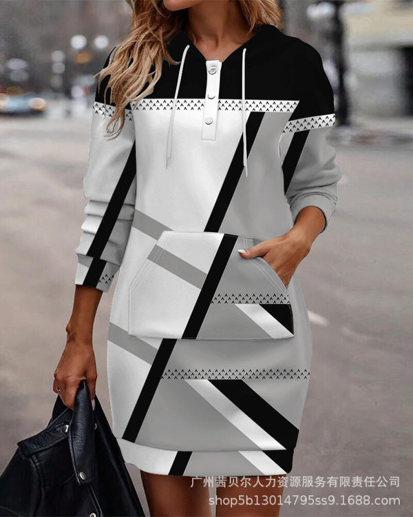2023Wish   new printed hoodie loose casual dress LZS7620D