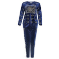new winter collection: african-inspired hotfix rhinestone & beaded letter long sleeve tee + pencil pants fashion casual two-piece set