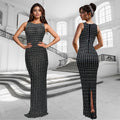 C7185 cross-border   fashionable women's bodycon dress with rhinestone detailing, sleeveless design, and back slit - new arrival
