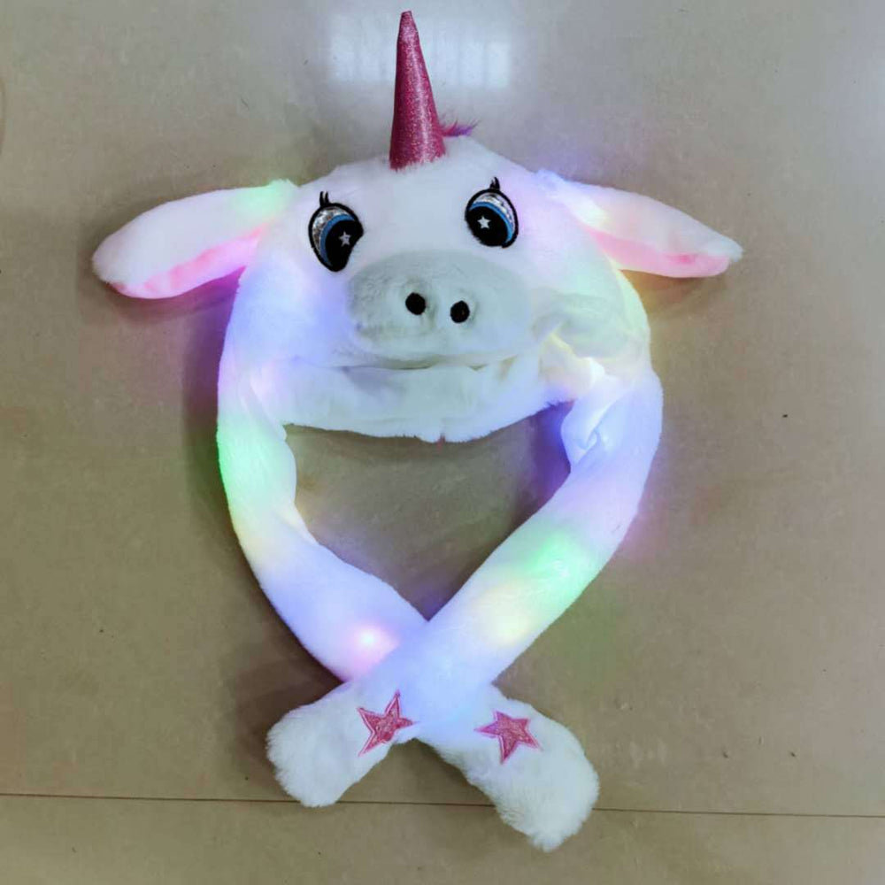 Tiktok viral cute plush bunny hat - squeeze the ears to make them move! light-up airbag beanie for warmth and cold protection