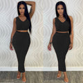European and american cross-border women's fashion:  summer sexy hollow-out mesh tank top + maxi skirt set