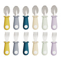 Baby silicone short-handled stainless steel fork and spoon set - self-feeding utensils for infants - cross-border hot seller